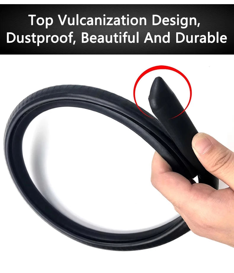 A hand is holding a black vulcanization seal strip, highlighting its design for sound and weatherproofing.