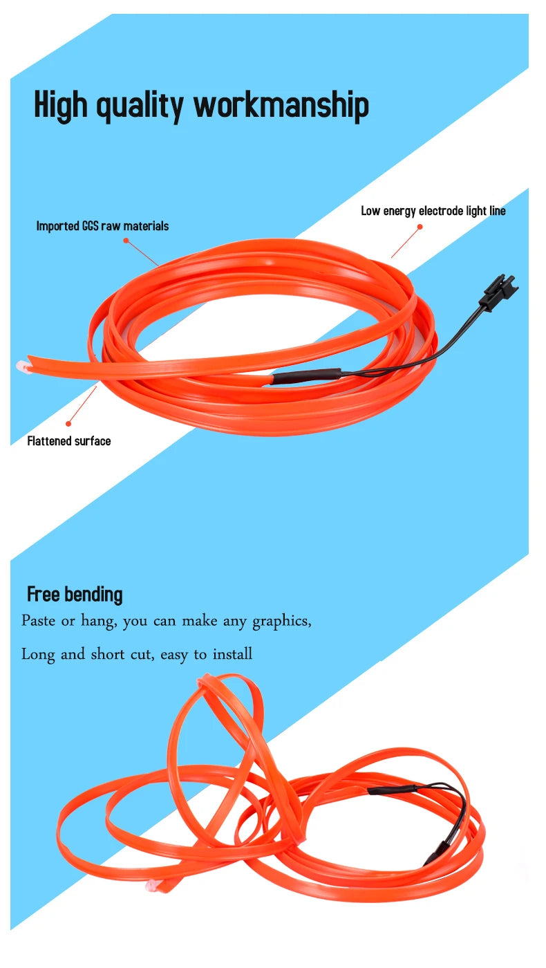 Orange flexible LED strip wire coiled and laid out for crafting or lighting applications