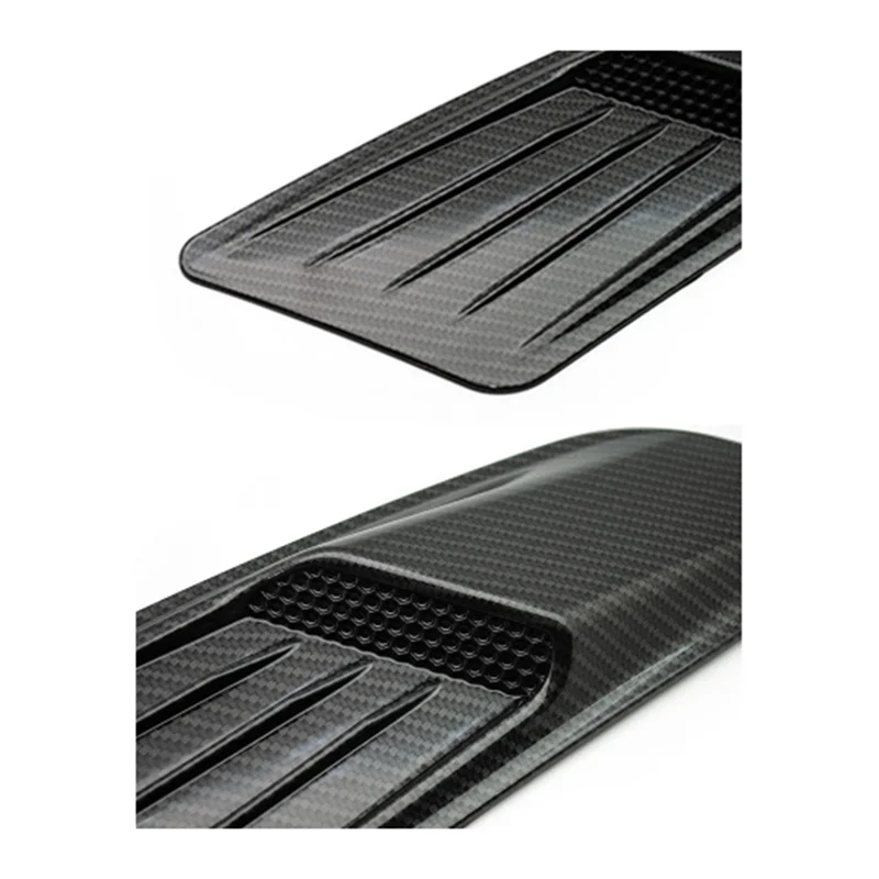 Black carbon fiber retrofit false air outlet hood for a Ford Mustang