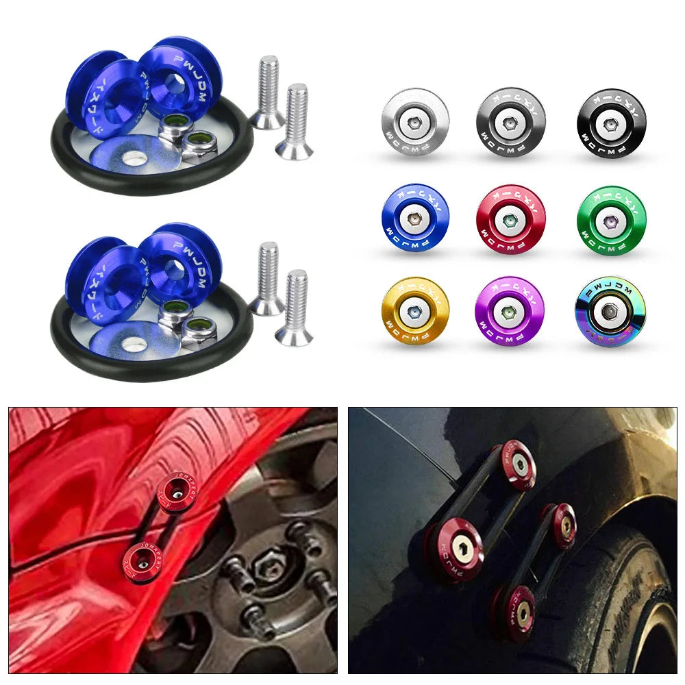 Set of aluminum bumper fixation clips in various colors and sizes for auto repair