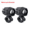 Un couple de supports de moto noirs conçus pour monter des phares antibrouillard LED auxiliaires.