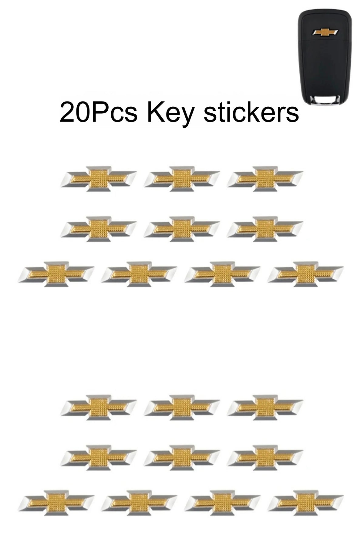 A set of 20 aluminum Chevrolet key emblem stickers in various designs.