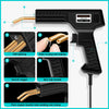 A black plastic welding gun with a copper double tube welding nail clamp and LED lighting.