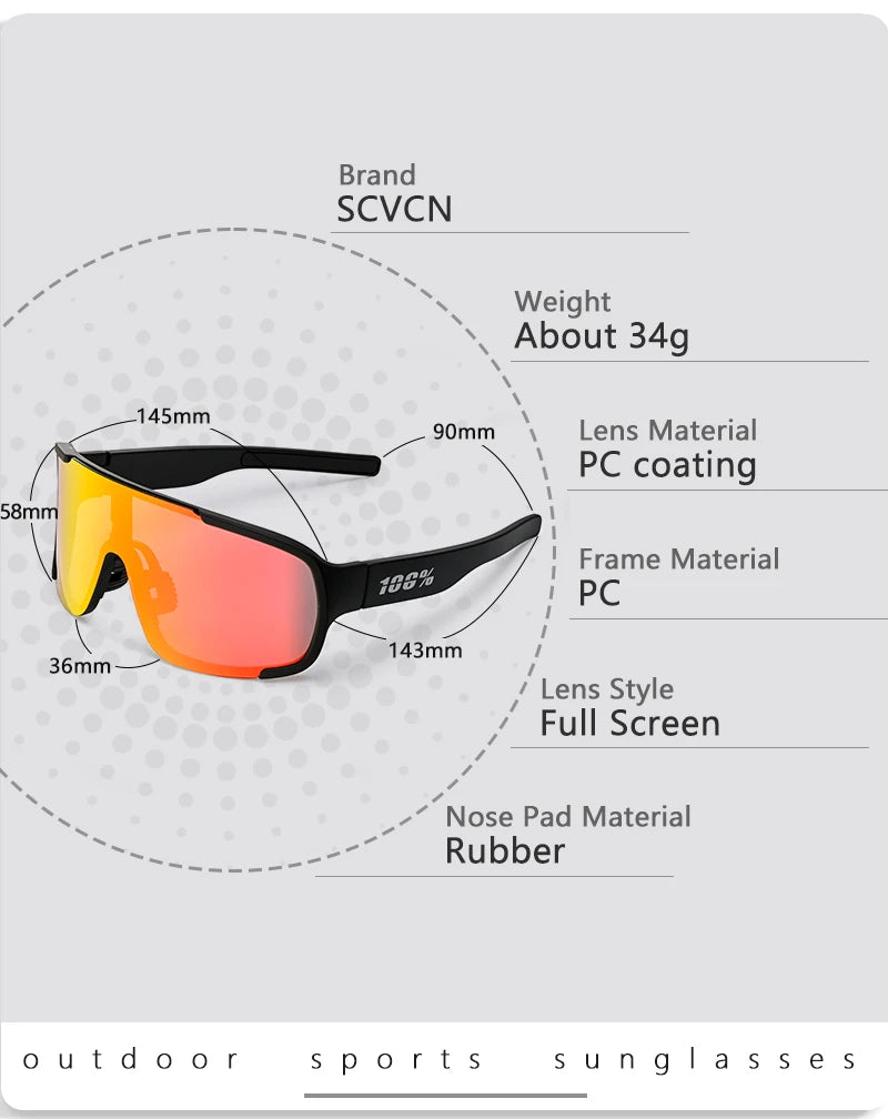 A close-up diagram showing the dimensions and materials of a Brand SCVCN lens coating goggles.