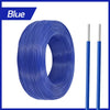 Blue heavy duty insulated copper power cable coiled and shown with cut ends
