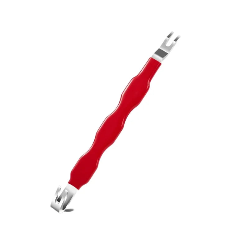 A red universal electrical terminal connector removal tool with a silver tip.