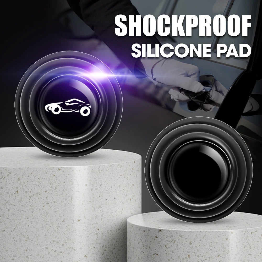 A close-up view of a black silicone shockproof pad being installed on a car door, highlighting its protective function.