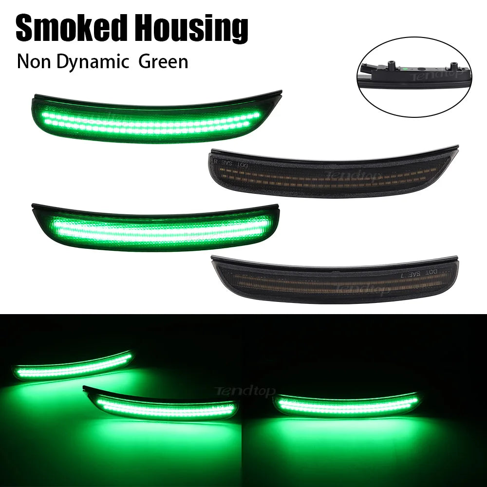 Three versions of smoked housing LED side marker lights, including non-dynamic green and amber options.