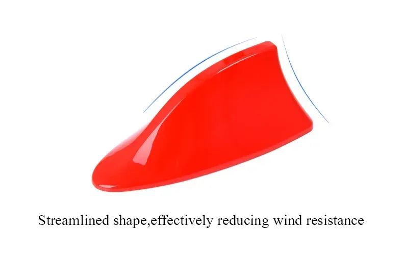 A red, streamlined shape representing a car antenna cover designed to reduce wind resistance.