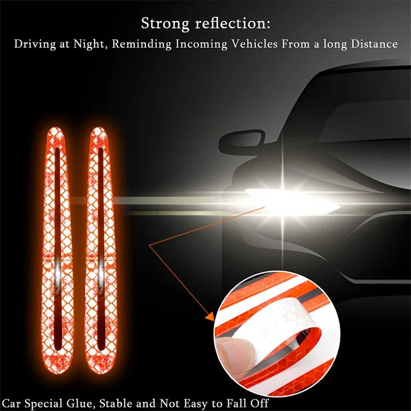 Reflective protection sticker for car door handles showing strong reflection and stability