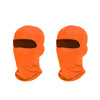 Orange Balaclava Gesichtsmaske von vorne, die Stoff und das Design hervorhebt.
