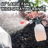 A hand is using a heavy duty foam sprayer to spray water onto a car surface.
