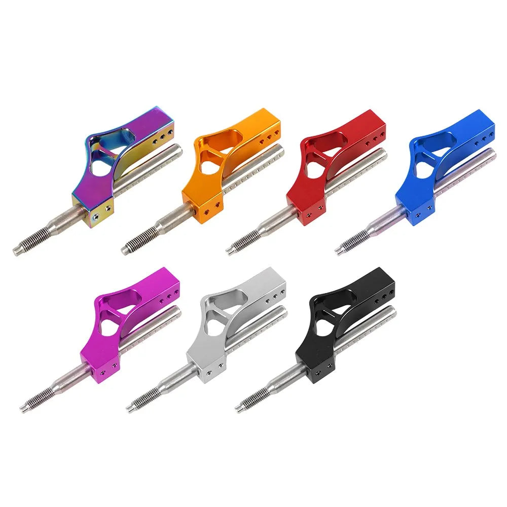 A set of colorful adjustable car gear shifter extension kits in purple, orange, red, and blue.