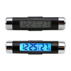 A black and silver digital clock and thermometer with a blue backlight displayed on the screen.