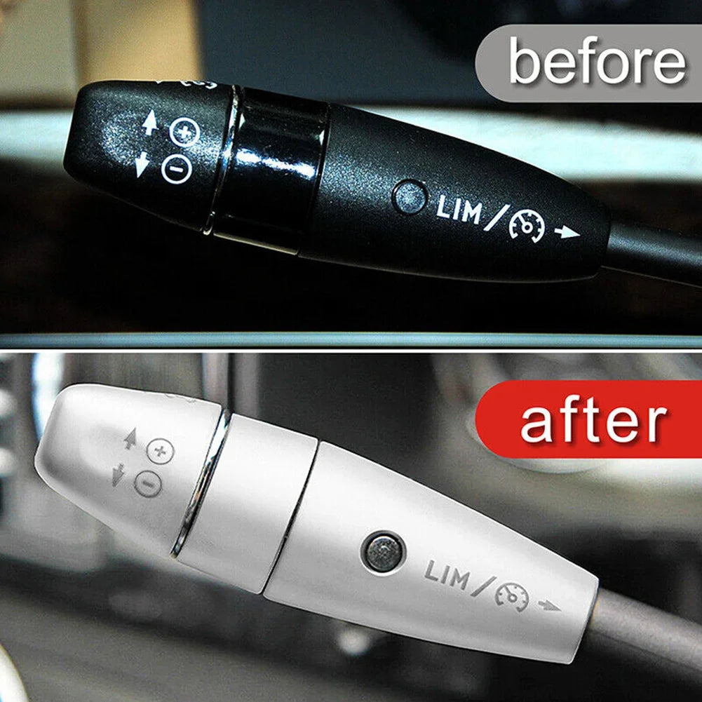 Before and after comparison of replacement wiper shift lever covers for a Mercedes S-Class W221 vehicle.