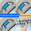 A set of blue Sport car roof door handle protectors installed on a gray car, showing the product and installation.