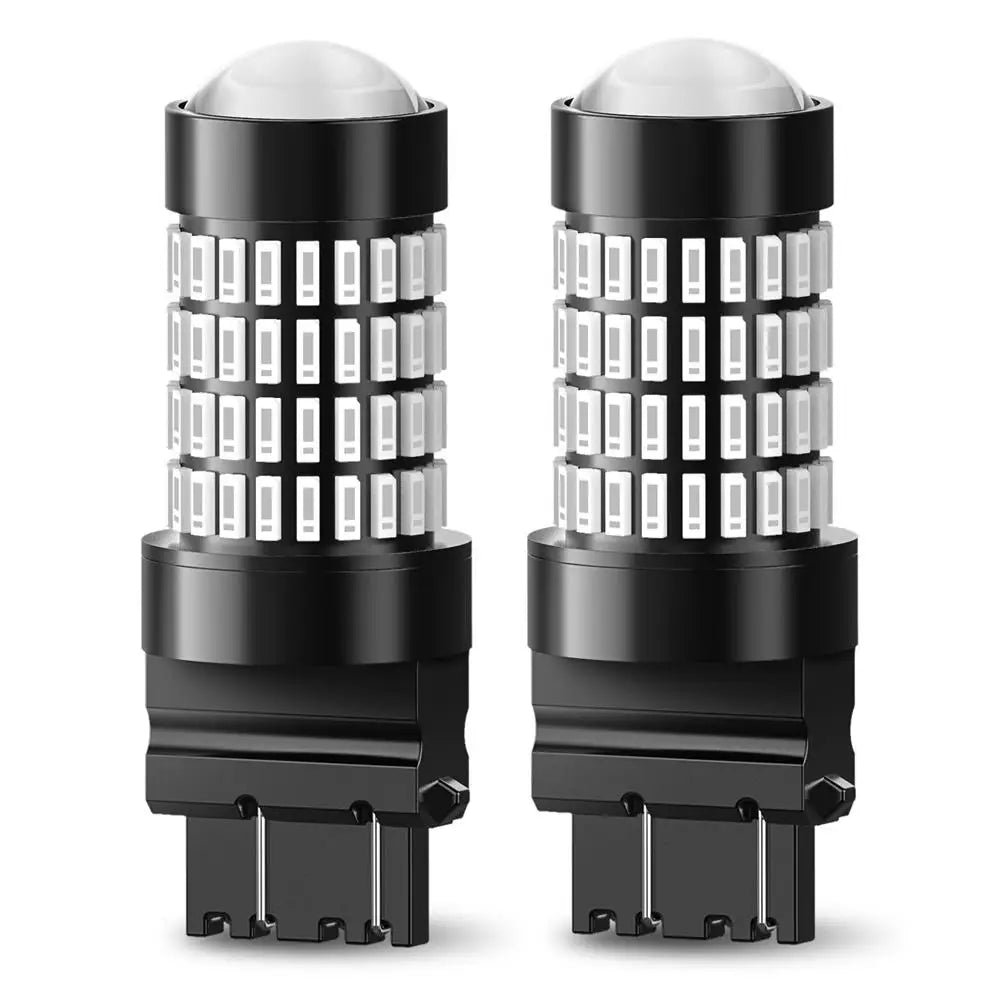 A pair of multi-color LED brake lights with black cylindrical housings and silver lenses.