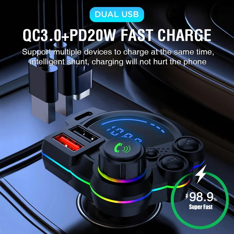 Multi-Function Car Charger with Bluetooth and Fast Charging