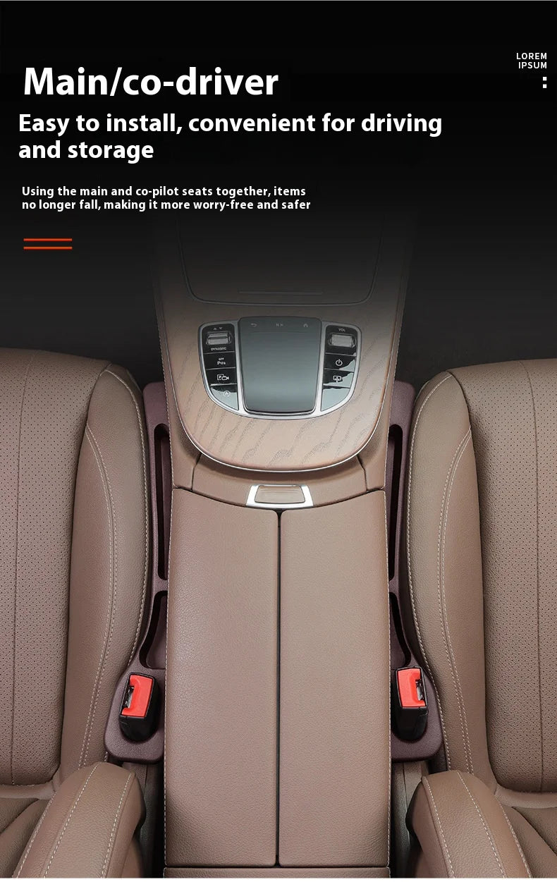 Interior view of a car seat showing the main and co-pilot seats together for easy installation and storage.