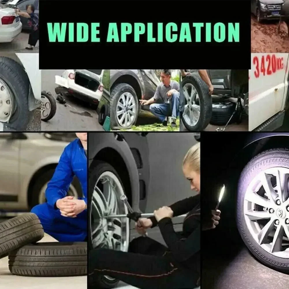 Close-up of various rubber tire repair plugs and tools used for fixing tires on vehicles.