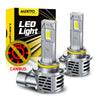 A package and two silver LED light bulbs with yellow accents are shown for Canbus automotive lighting.