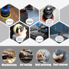 A collection of tools including a pneumatic orbital sander, surface polishing equipment, car waxing tools, wall polishing too
