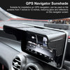 A black sunshade for a car GPS navigator screen installed on a dashboard.