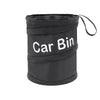 Black waterproof collapsible car bin bag with a drawstring closure.