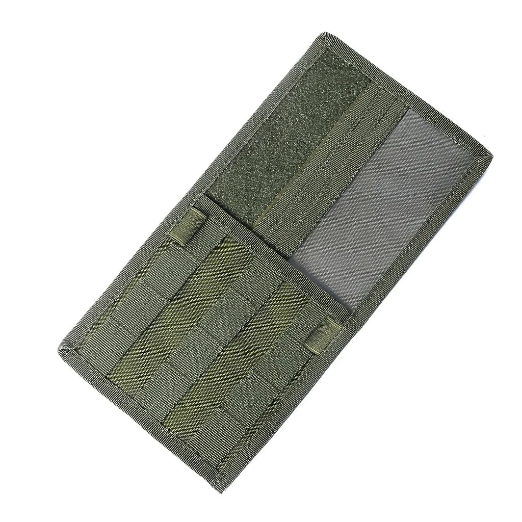 A tactical visor organizer with a MOLLE pouch for cars and trucks, shown in olive green fabric.