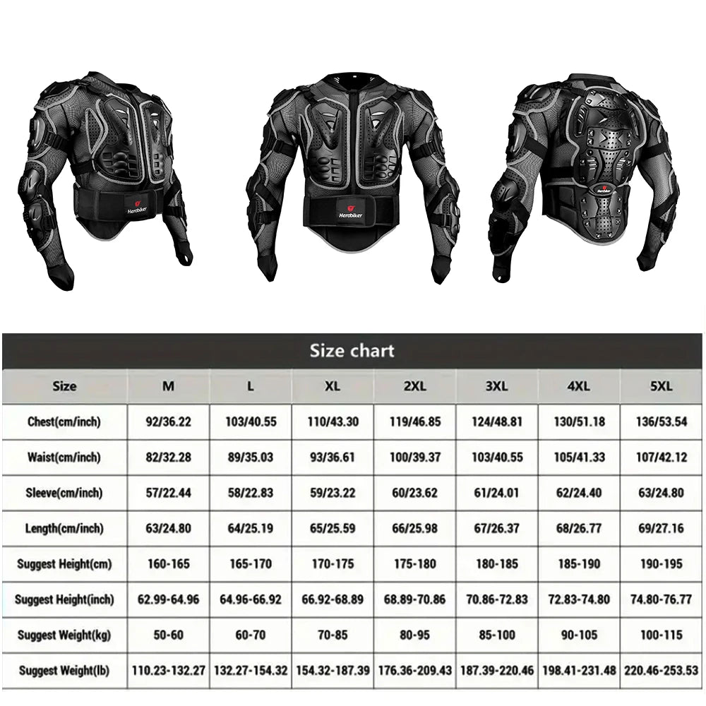 Black heavy-duty motocross riding jacket displayed on a mannequin.