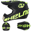 Black and neon yellow kids motorcycle off-road safety helmet shown from the side and top view.