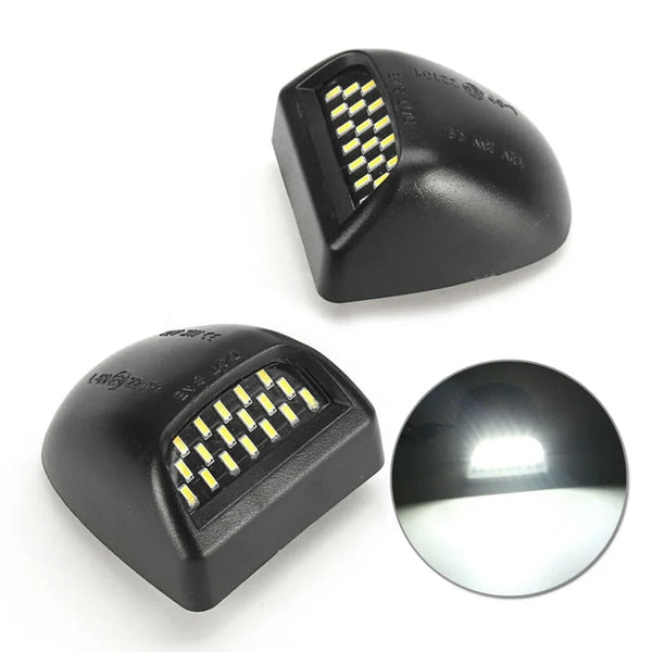 A black high brightness 18 LED license plate light assembly with a clear lens.