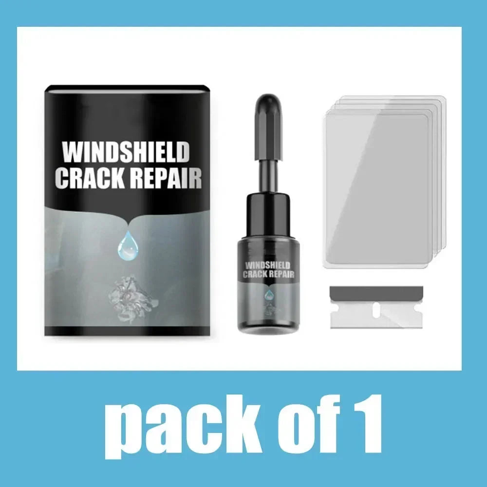 A black bottle and applicator kit for windshield crack repair, packaged as a pack of one.
