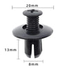A black plastic rivet or push pin used as a universal car bumper fastener.