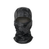 A dark gray multi-functional stretchy balaclava cap worn on a head.