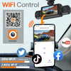 A mobile phone displays a live feed from a dash cam, with a camera mounted on the vehicle.