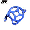 Blue motorcycle engine case protector cover with multiple circular openings