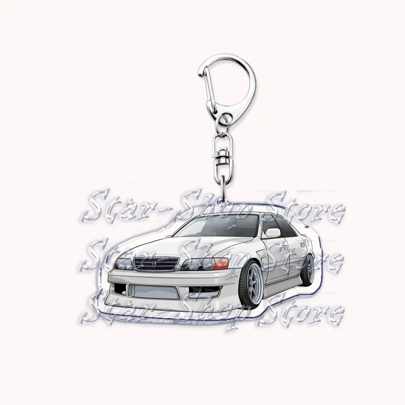 Silver acrylic keychain featuring a detailed model of an off-road truck.