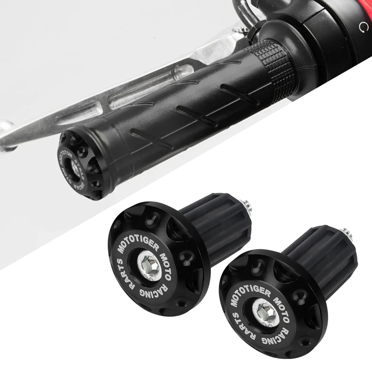 Close-up view of black motorcycle handle bar plug grips for dirt bikes.