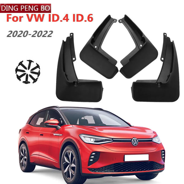 Black ABS mud flaps for VW ID.4 and ID.6 vehicles.