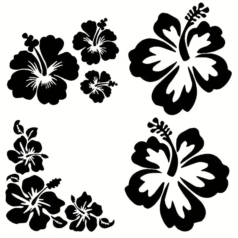 Schwarze Silhouetten-Aufkleber lebhafter Hibiskusblüten