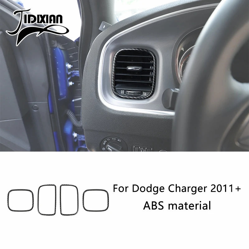 Close-up of a car interior vent with an ABS material trim piece for a Dodge Charger.