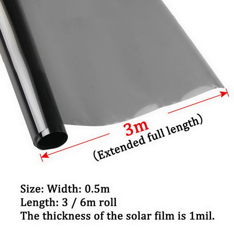 Rollo de película reflectiva para ventanas, negra, bloqueadora de calor, 3 metros de largo y 1 mil de grosor.