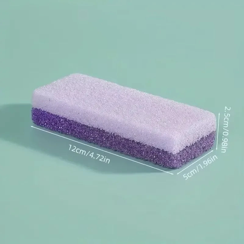 Bloc rectangulaire de pierres à exfolier pour les pieds, violet et rose, vu de côté.