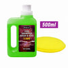 A green bottle of Redecas Car Shampoo Wash & Wax with a yellow cap and a yellow cap, next to a 500ml label.