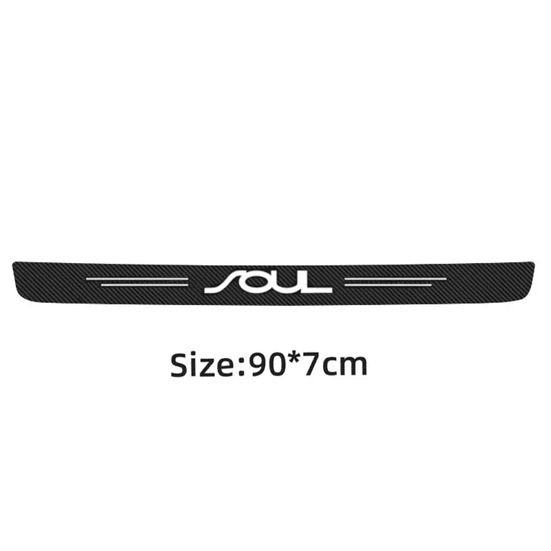 Black carbon fiber door sill protector with a custom logo, size 90x7cm.
