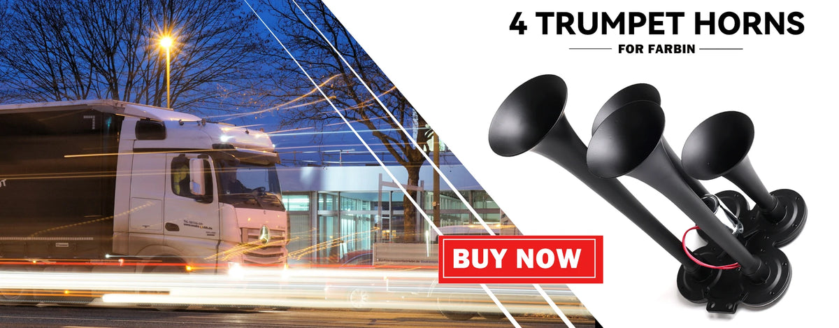 Four trumpet horns for Farbin, a heavy-duty air horn system.