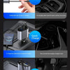 A set of car chargers and cables demonstrating various charging methods including storage, regular line charging, quick charg