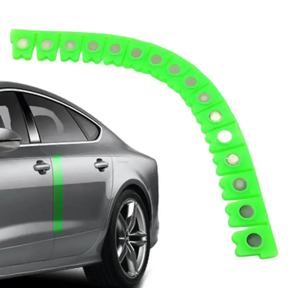 A bright lime green magnetic strip for car sheet metal dry grinding used on automotive repairs.