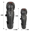 Black heavy-duty motorcycle and dirt bike protection pads shown with dimensions.